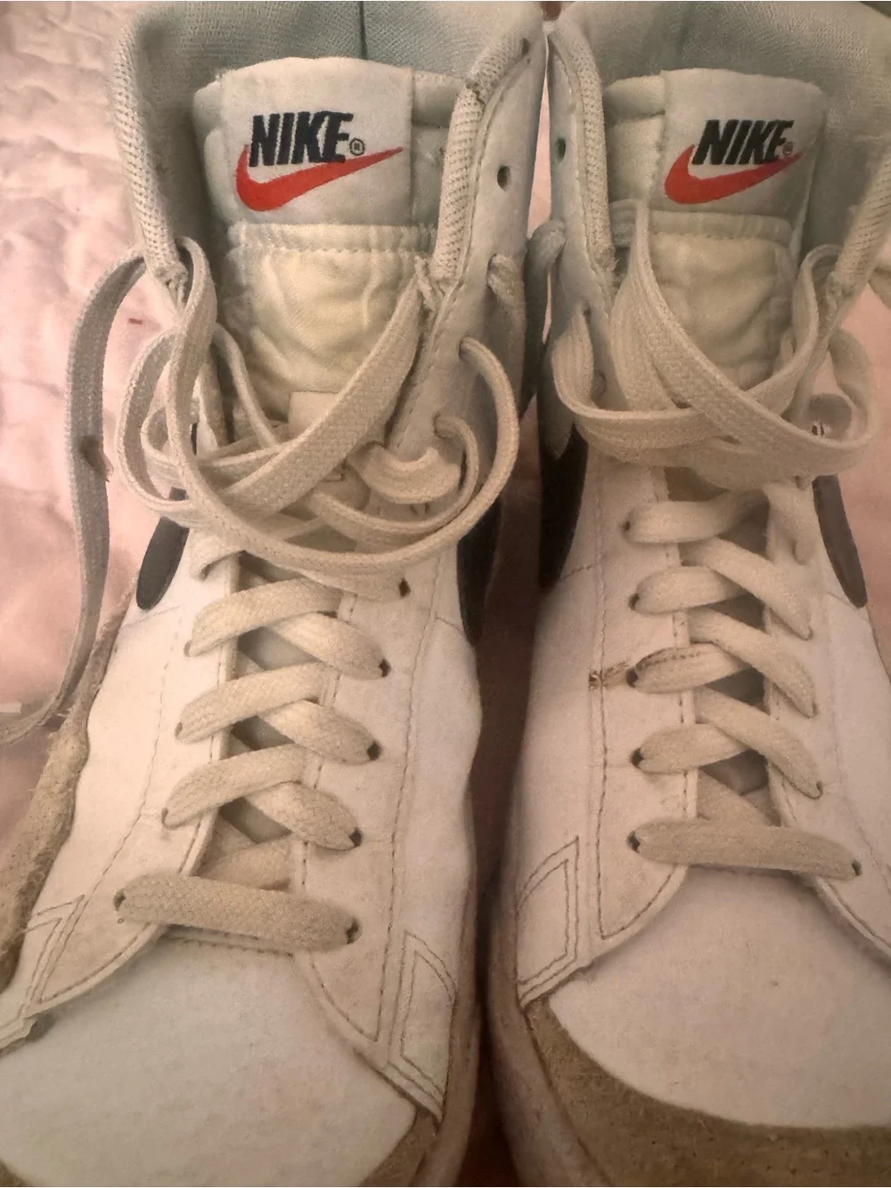 Nike White Kids High-Top Sneakers with Black Stripe